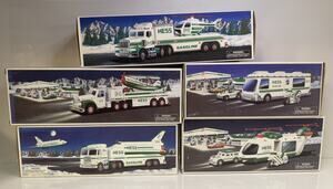 Brand New Hess Toy Trucks Lot 5 NIB - Helicopter, Space Shuttle, RV, Gasoline
